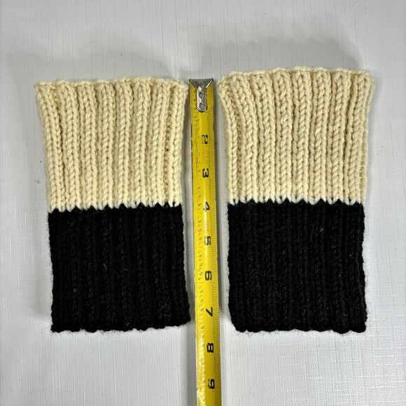 Handmade Ribbed Knit Boot Cuffs Black Cream Toppers Reversible Cabin Core Hiking - Picture 3 of 3